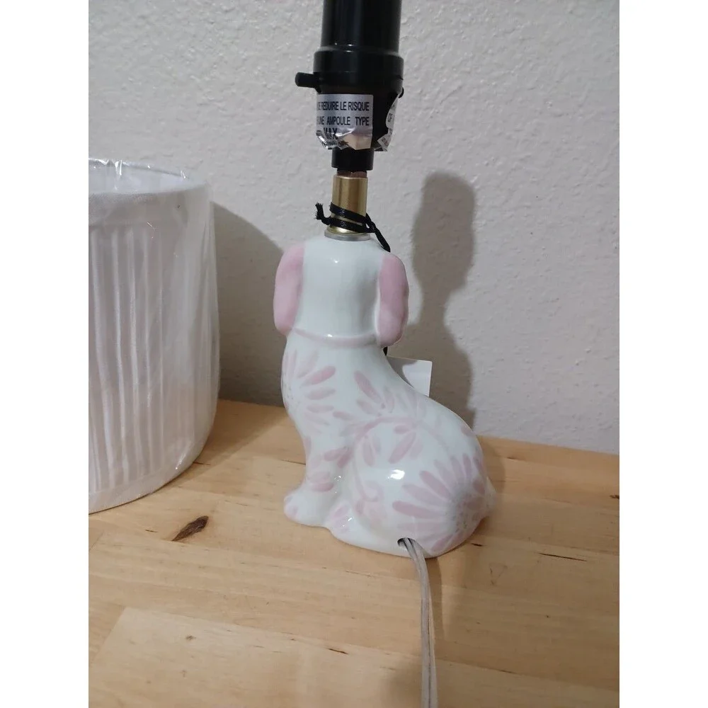 Pink Ceramic Reproduction Staffordshire Dog Figurine Mini Table Lamp NEW